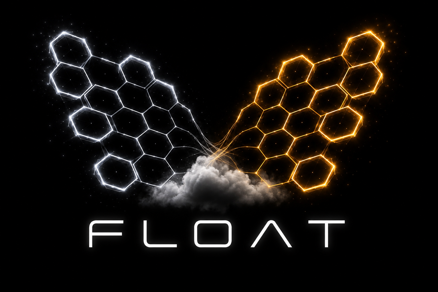 Silver and gold hexagon butterfly wings representing the Float state
