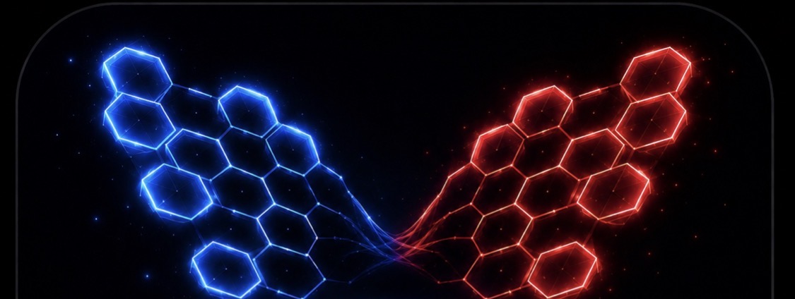 KRYSALYX Flight symbol: blue and red hexagonal wings